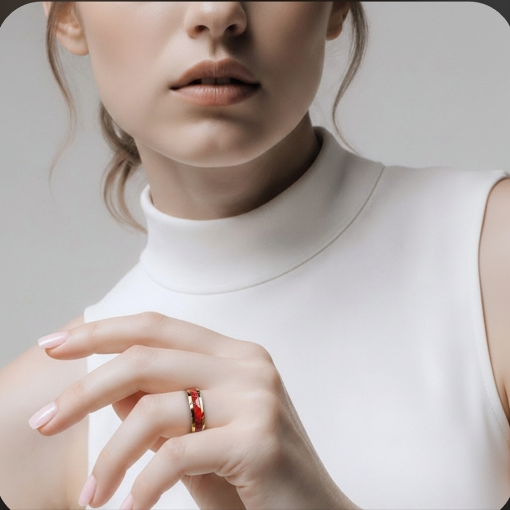 Radiant Red and Gold Women's Ring Size 6 - Picture 5 of 8